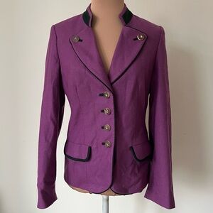 Lodenfrey Vintage Purple Virgin Wool Button Front Military Blazer EUC Size 34/4